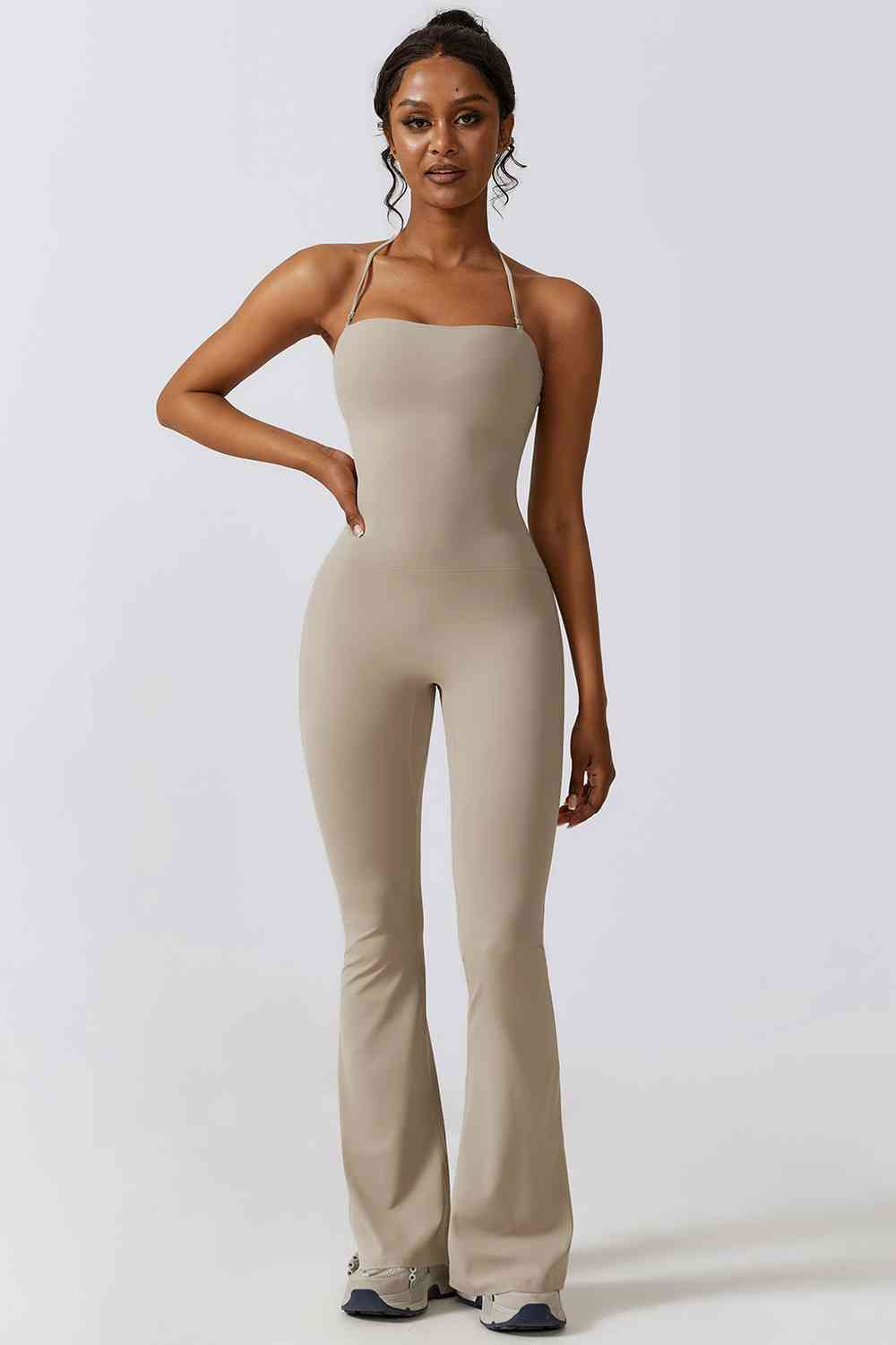 Halter Neck Flare Sport Jumpsuit