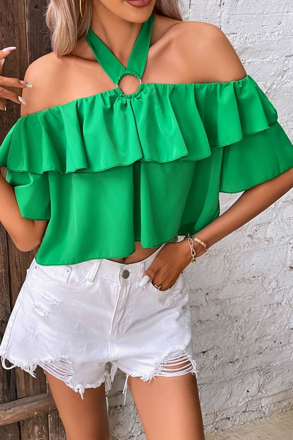 Halter Neck Ruffled Layered Blouse